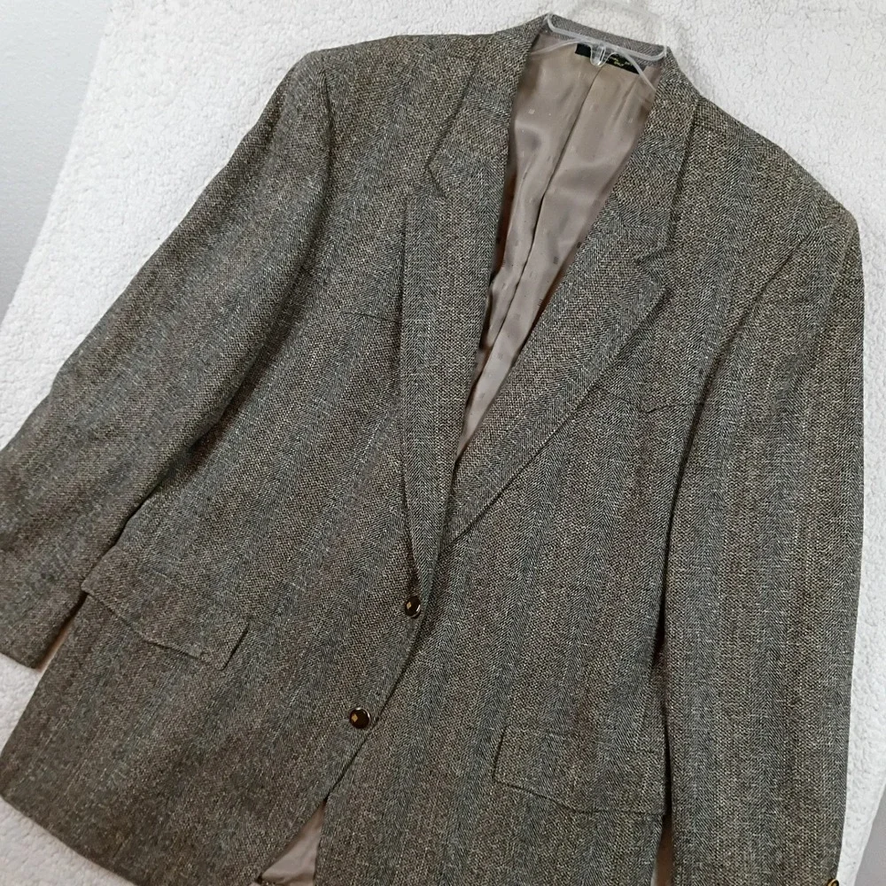 Marcial Mancillas Western Tweed Blazer Mens 48L Gray Wool Silk Herringbone Dance